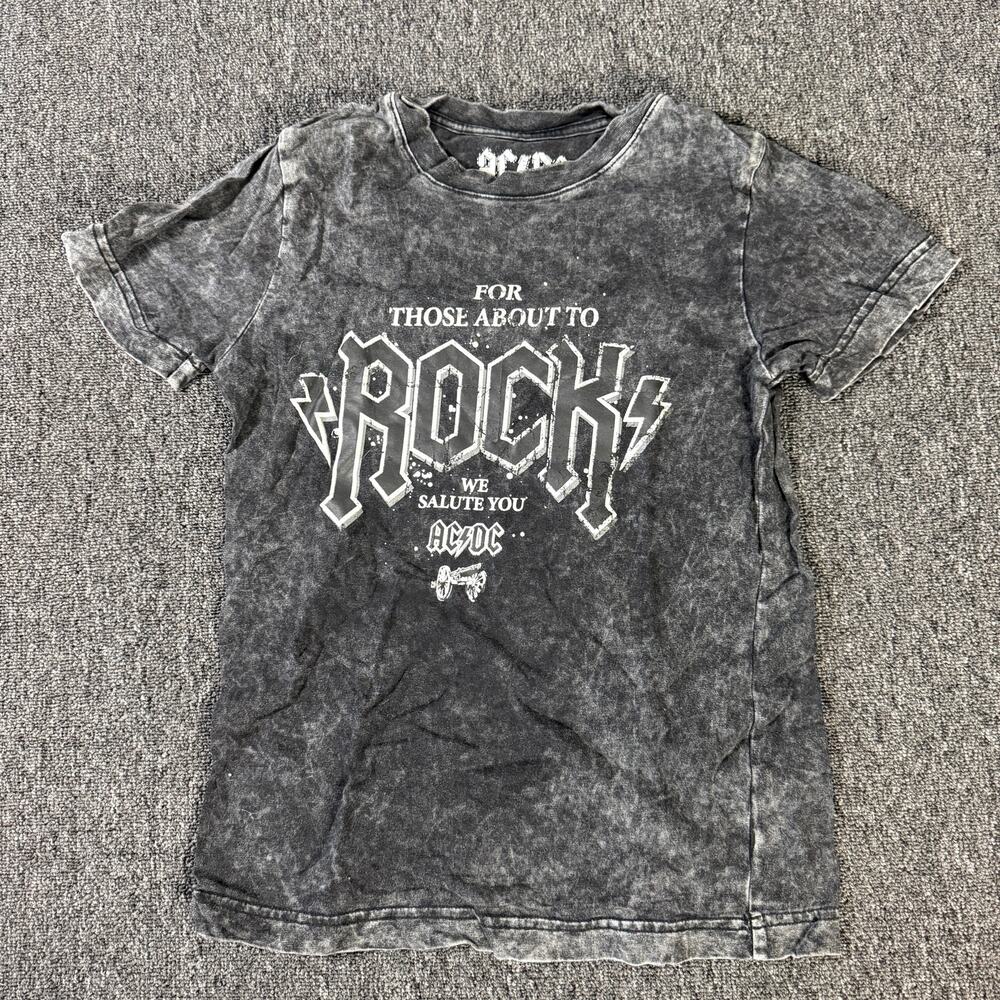 Vintage Y2k Acdc Rock Acid Wash Band Tour Graphic Tee Short Sleeve Small